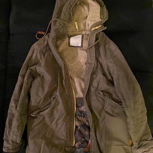 Jack and Jones originals fleece lined hooded parka in green.